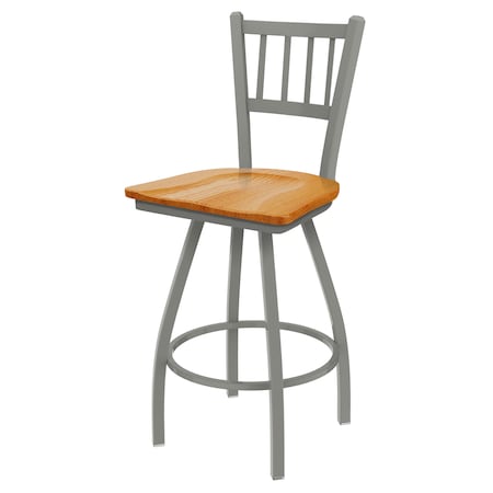 25 Swivel Counter Stool,Nickel Finish,Med Oak Seat